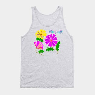 A Floral Design with a Dragonfly Tank Top